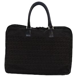 Fendi-FENDI Zucchino Canvas Hand Bag Brown Black Auth 83318-Brown,Black
