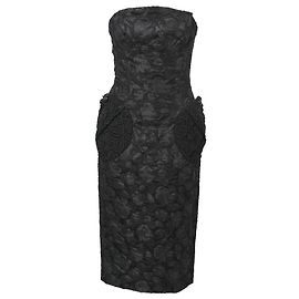 Marc Jacobs Dot Lace Pocket Detail Strapless Dress in Black Polyester Black