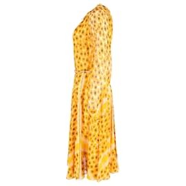 Hermès-Hermes Midi Print Belted Dress in Yellow Silk-Yellow,Camel