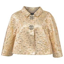 Dolce & Gabbana-Dolce & Gabbana Floral Brocade Jacket in Gold Acrylic-Golden,Metallic