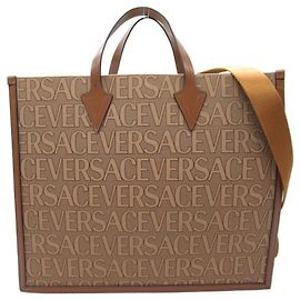 Versace Brown Cotton and Polyester Tote Bag Brown