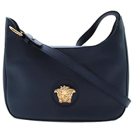 Versace-Bolsa de ombro de couro azul marinho Versace-Azul marinho