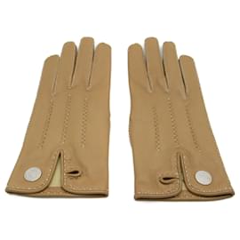 Hermès-Hermes Beige Leather Short Gloves-Beige