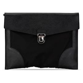 Prada-Pochette en tessuto avec garniture Saffiano noire de Prada-Noir