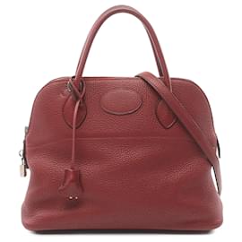 Hermès-Hermès Bolide 31 en Cuir Clémence Rouge-Rouge,Bordeaux