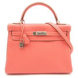 Hermès-Sac à main Hermes Kelly 32 en cuir Taurillon Clemence rose-Rose