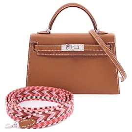 Hermès-Sac à main Hermes Mini Kelly 2 or-Marron