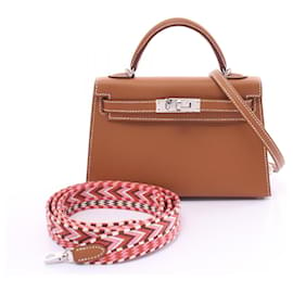 Hermès-Sac à main Hermes Mini Kelly 2 or-Marron