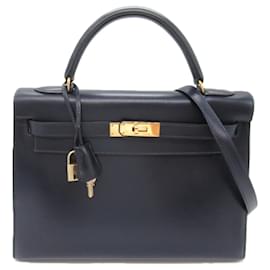 Hermès-Sac à main Hermes Kelly 32-Bleu Marine