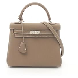 Hermès-Sac à main Hermes Kelly 25 Etoupe-Marron