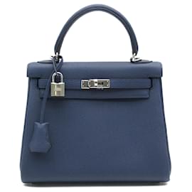 Hermès-Sac à main Hermes Kelly 25 bleu marine-Bleu