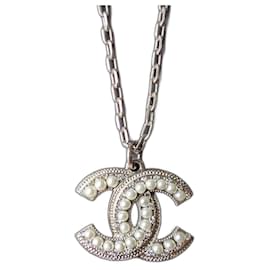 Chanel-Boîte de collier CC 18P Logo Perle Cristal Classique SHW-Argenté