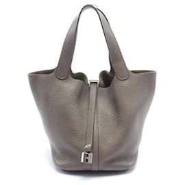 Hermès-Sac à main Hermes Picotin Lock MM-Marron,Gris