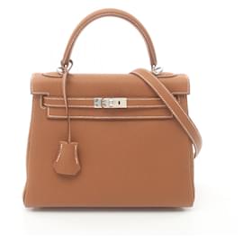 Hermès-Sac à main Hermes Kelly 25 or-Marron