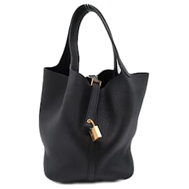 Hermès-Sac à main Hermes Picotin Lock MM Noir-Noir