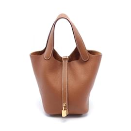 Hermès-Bolso Hermes Picotin Lock PM-Castaño