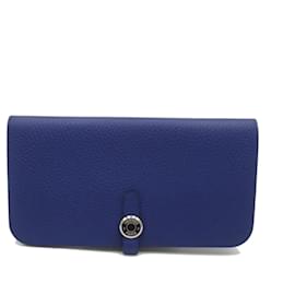 Hermès-Carteira bi-fold longa Dogon Hermes em azul-Azul