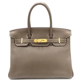 Hermès-Hermes Birkin 30 Handbag in Gray Togo Leather-Brown