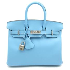 Hermès-Bolsa Hermes Birkin 25 em couro Swift azul-Azul