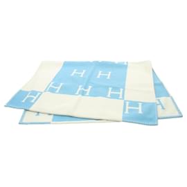 Hermès-Hermes Kids' Blanket in Blue and White-White,Blue