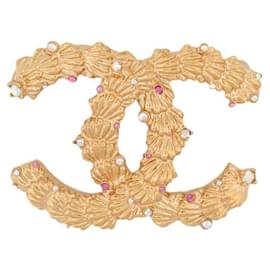 Chanel-NEW CHANEL CC LOGO BROOCH MULTICOLORED PEARLS STRASS IN GOLD METAL-Golden