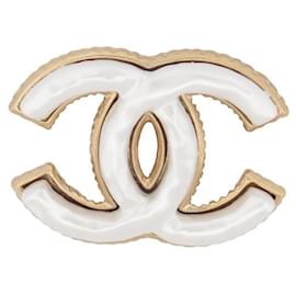 Chanel-NUEVA BROCHE LOGO CC CHANEL EN RESINA BLANCA 2022 NUEVO BROCHE DE RESINA-Dorado