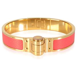 Hermès-Hermès Hinges Bangle with Coral Leather-Golden,Metallic