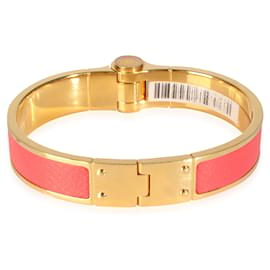 Hermès-Hermès Hinges Bangle with Coral Leather-Golden,Metallic