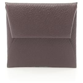 Hermès-Porte-monnaie Hermes Bastia en cuir chèvre marron-Marron