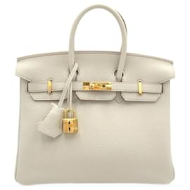 Hermès-Hermes Birkin 25 Handbag in Gray Togo Leather-Brown