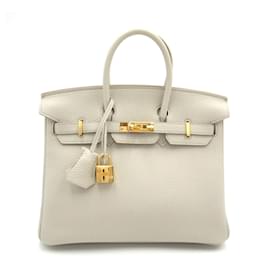 Hermès-Hermes Birkin 25 Handbag in Gray Togo Leather-Brown