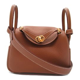 Hermès-Sac à épaule Lindy en or Hermes-Marron,Doré