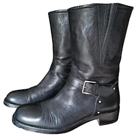 Dior-Bottes de motard en cuir noir vintage Dior Y2k Galliano-Noir