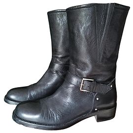 Vintage Dior schwarze Leder-Biker-Stiefel Y2k Galliano Schwarz