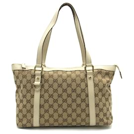 Gucci-Sac fourre-tout Gucci Ivy Line-Marron,Blanc