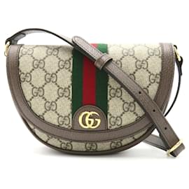 Gucci-Gucci GG Supreme OPHIDIA Shoulder Bag-Brown,Beige