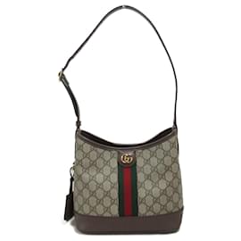 Gucci-Bolsa de ombro em lona revestida bege e marrom Gucci-Marrom,Bege