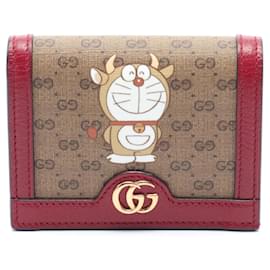 Gucci-GUCCI x Doraemon Cartera Bi-fold GG Supreme-Castaño,Roja