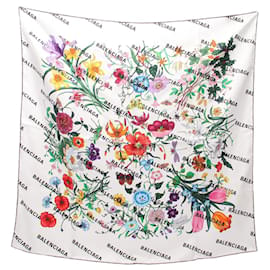 Gucci-Gucci x Balenciaga The Hacker Project Flora Print Scarf-White,Multiple colors