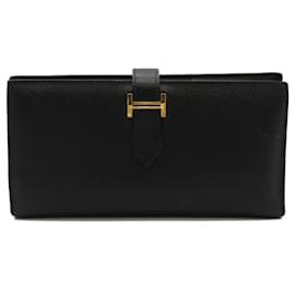 Hermès-Hermes Bearn Soufflet Black Bi-Fold Long Wallet-Black