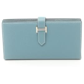 Hermès-Portefeuille long bi-fold Soufflet Bearn d'Hermès-Bleu