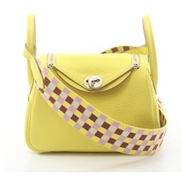 Hermès-Bolso de Hombro Hermes Lindy Maxi-Quadrille Lime-Dorado,Amarillo