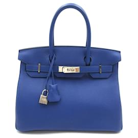 Hermès-Hermes Birkin 30 Handbag in Blue Togo Leather-Blue