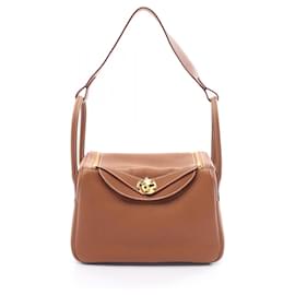 Hermès-Bolso de Hombro Hermès Lindy 26 Oro-Castaño