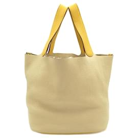 Hermès-Sac à main Hermes Picotin GM-Beige,Autre,Orange,Jaune