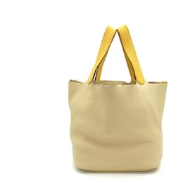 Hermès-Sac à main Hermes Picotin GM-Beige,Autre,Orange,Jaune