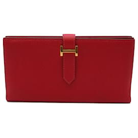 Hermès-Portefeuille long bi-fold Soufflet Bearn d'Hermès-Rouge