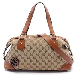 Gucci-Sac à main Gucci Brick Lane en toile GG-Marron,Beige