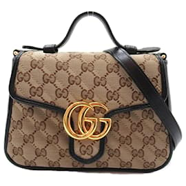 Gucci-Bolsa de Ombro Gucci GG Marmont 2-Way-Preto,Bege