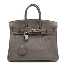 Hermès-Bolso Hermes Birkin 25 Etain-Castaño,Gris